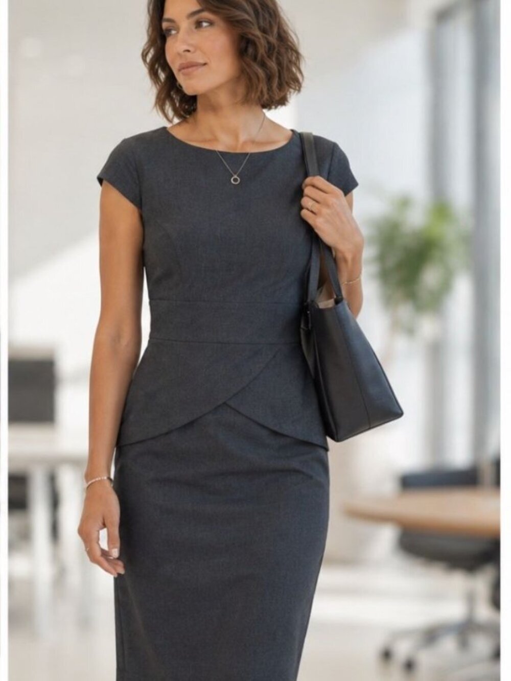 CALVIN KLEIN Gray Sheath Dress Cap Sleeve MEDIUM Career Office Formal Business